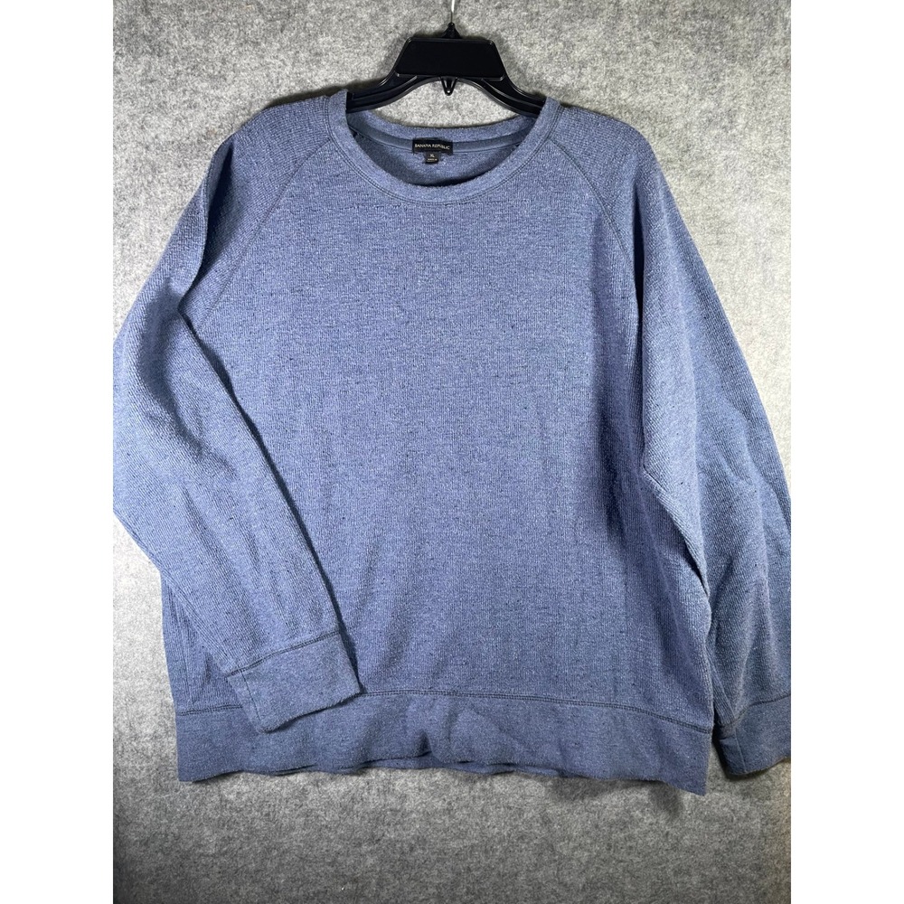Banana Republic‎ Mens XL Blue Waffle Knit Raglan Sleeve Crew Neck Sweatshirt